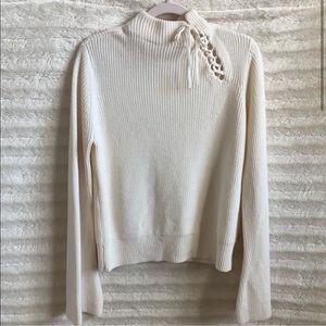 7 For All Mankind Cream Knit Tie-Up Sweater